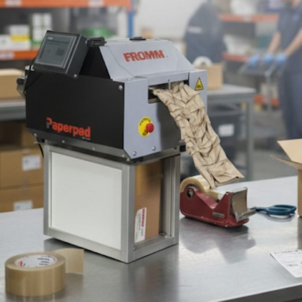 FROMM PC1000 PaperPad void fill machine in operation FROMM PC1000 PaperPad producing paper void fill for packaging efficiency